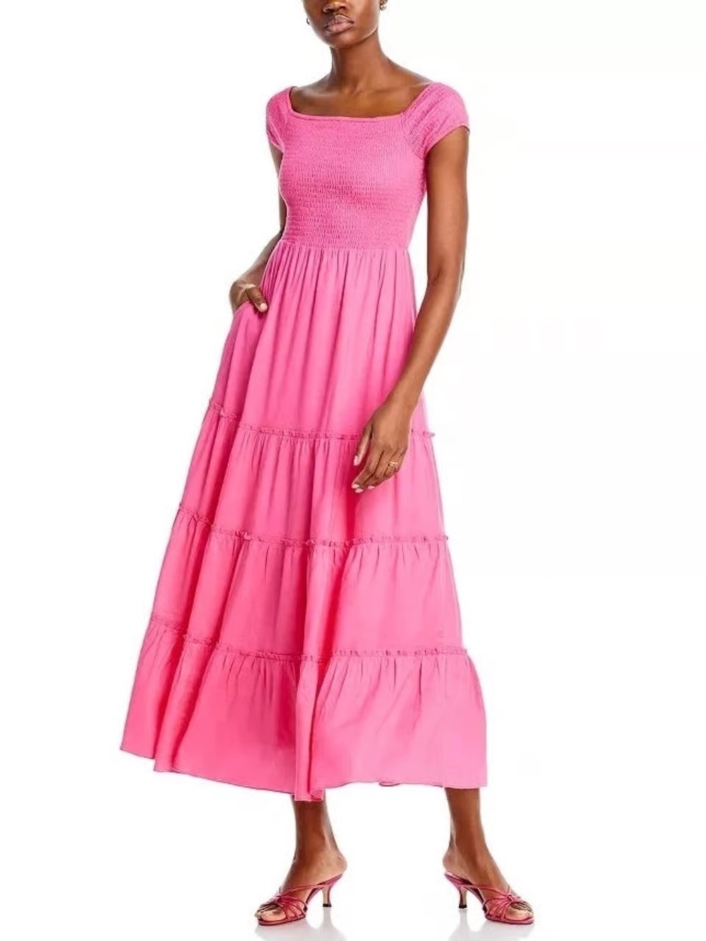 Lucy Paris Hot Pink Smocked Tiered Midi Dress Size XS